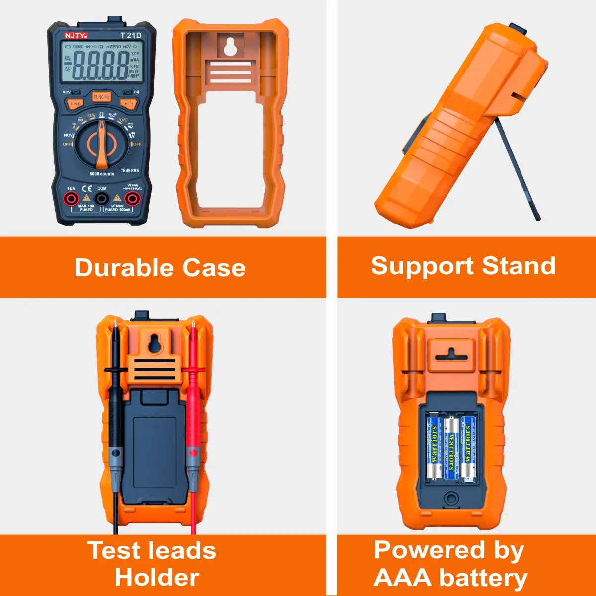 NJTY T21D Digital Multimeter 6000 Counts Voltmeter AUTO Current Resistance Temperature Diode Multi Tester with Backlight Screen