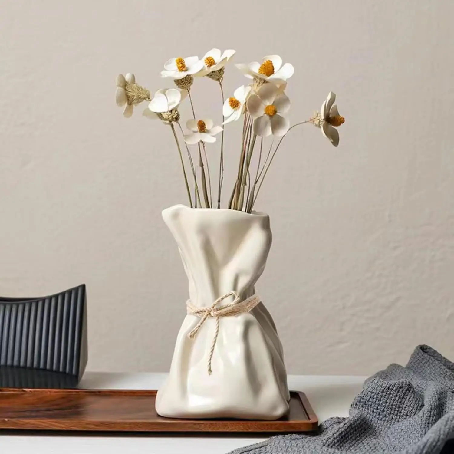 Vaso de cerâmica e vaso de flores de vidro hidropônico saco de dinheiro em forma de vaso de flores decoração da sala de estar desktop decoração de casa