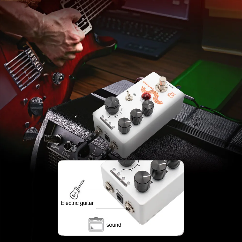 MOSKYAUDIO Guitar Phaser Pedal Electric Effects Pedal Rate,Depth,Level Control Swtich DC 9V 6.35mm Input/Output Interface