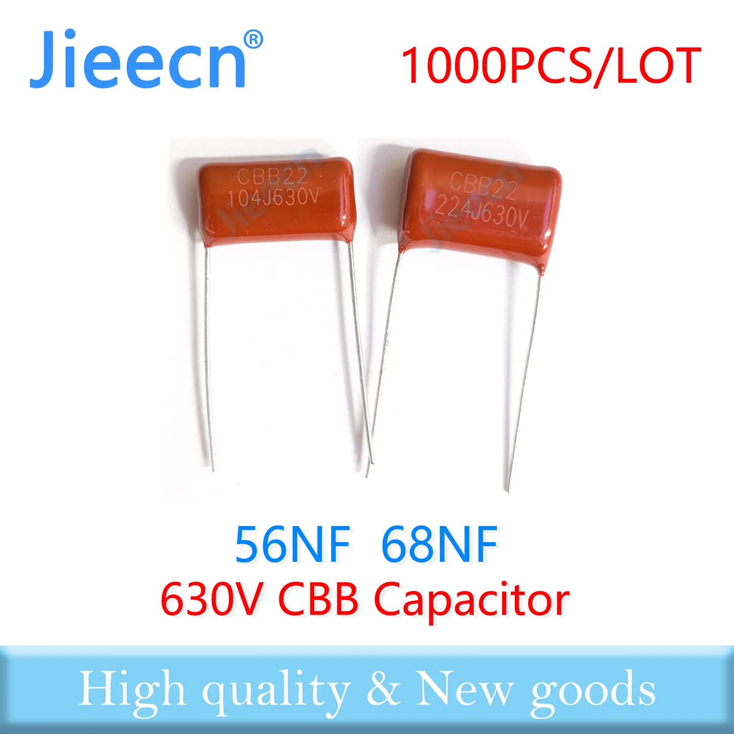 

Jieecn 1000PCS 630V 10MM 56NF 68NF 563J 683J CBB Polypropylene Film Capacitor High Quality