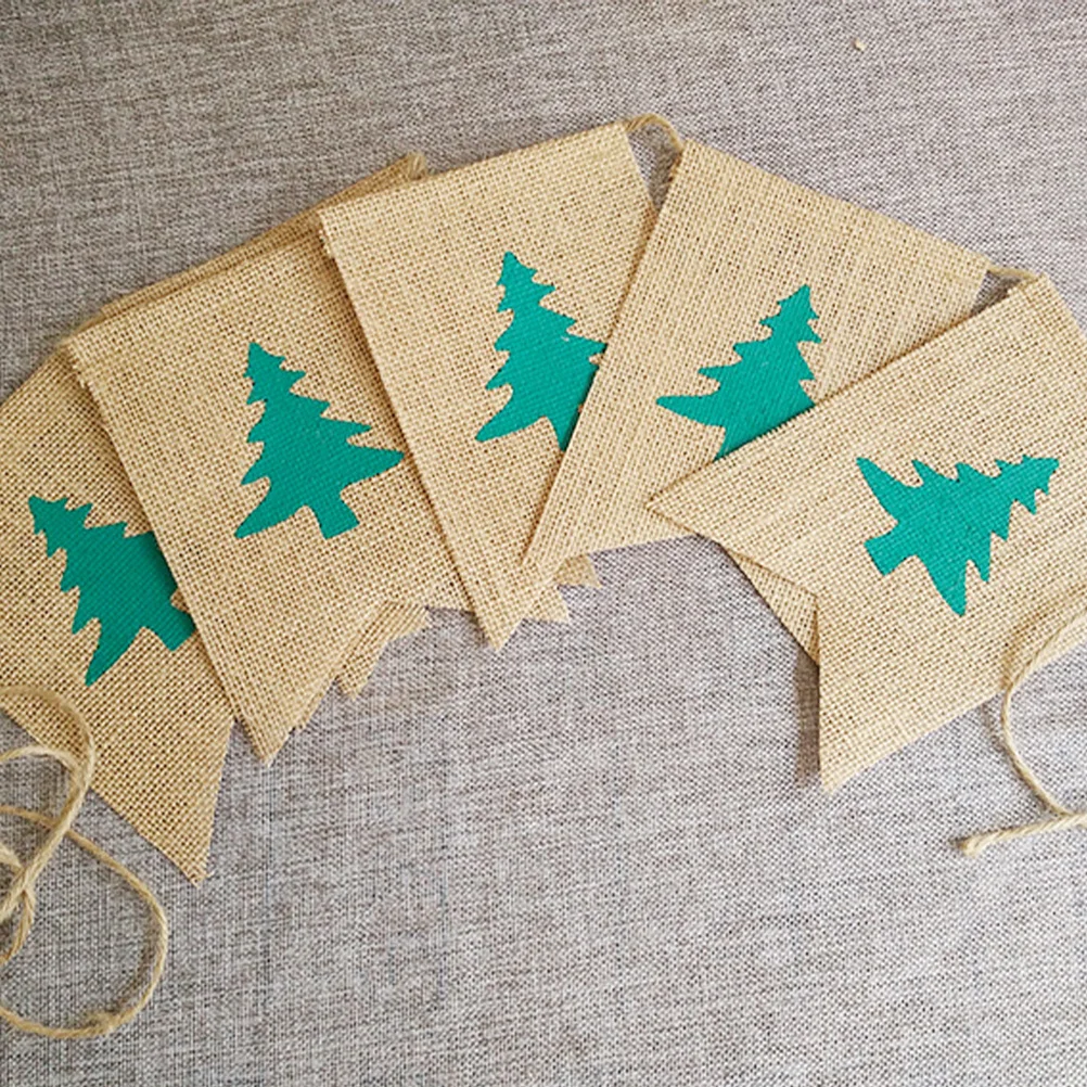 

Christmas Banner Linen Bunting Flag 2.8m Dovetail Shape Party Decoration Background Layout Props for Tree Wall Fireplace