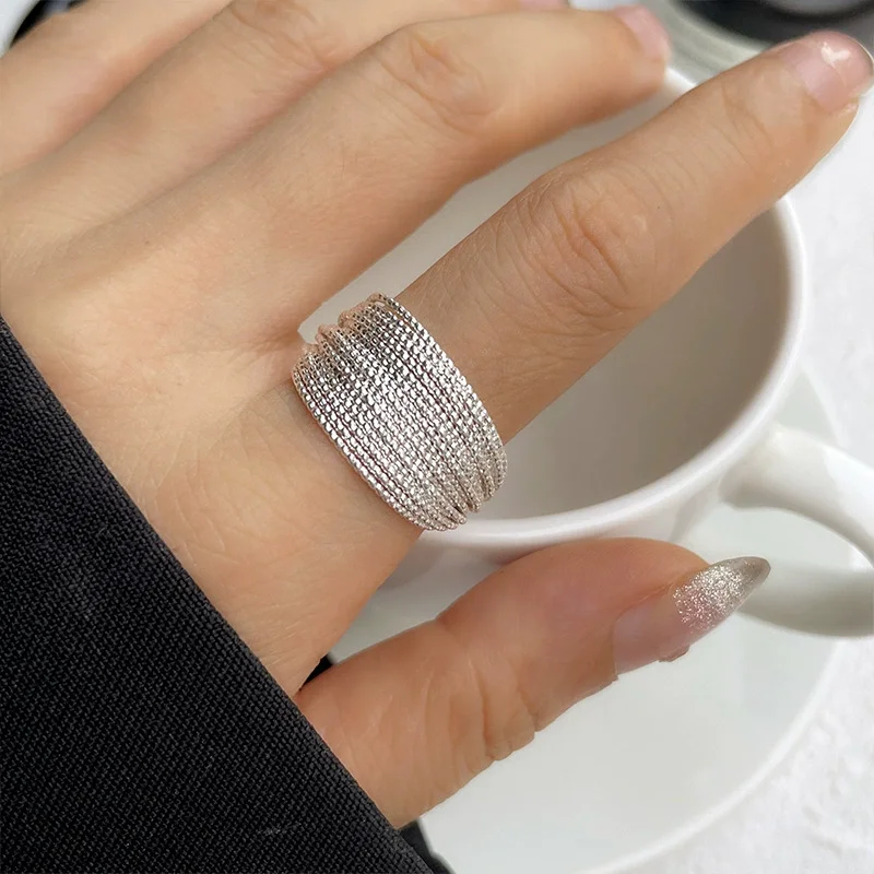 925 Sterling Silver Open Finger Rings For Women Fashion Multilayers Lines Geometric Charm Rings Handmade Exquisite Party Jewelry