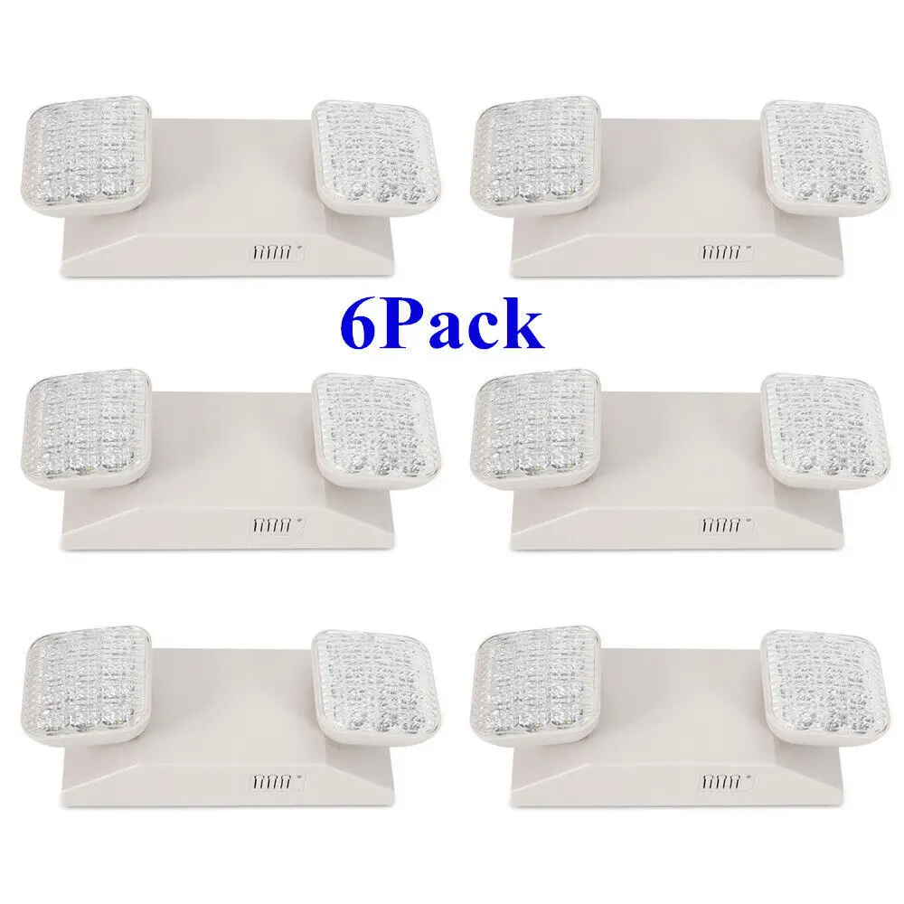 6 Pack LED Emergency Exit Light Adjustable 2 Head AC85-265V With Battery Back-up