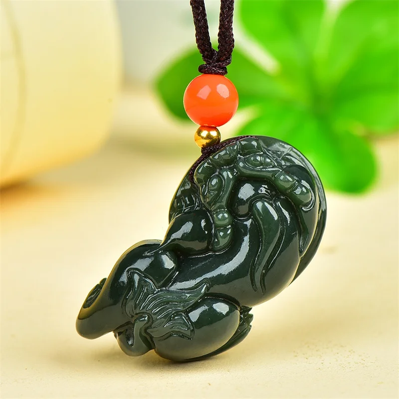 

Jiale/Hand-Carved/Natural He Tian Cyan Lucky Pixiu Necklace Pendant Fashion Personality Fine Jewelry Amulet Gift for Men Women
