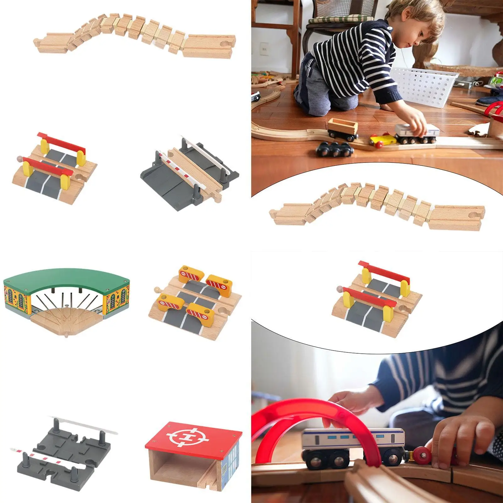 Wooden Train Track Accessories Fine Motor Skill Railway Train Playset for 3+ Year Olds Girls Boys Kids Toddlers Birthday Gift