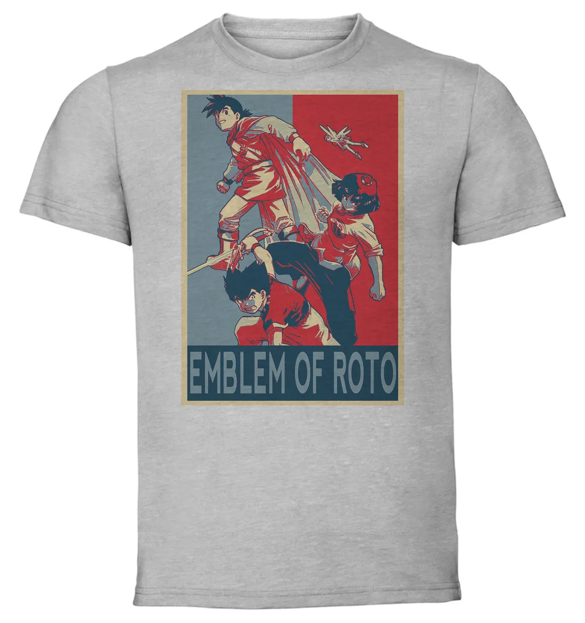 

T-Shirt Unisex Grey Propaganda Dragon Quest Emblem Of Roto Characters