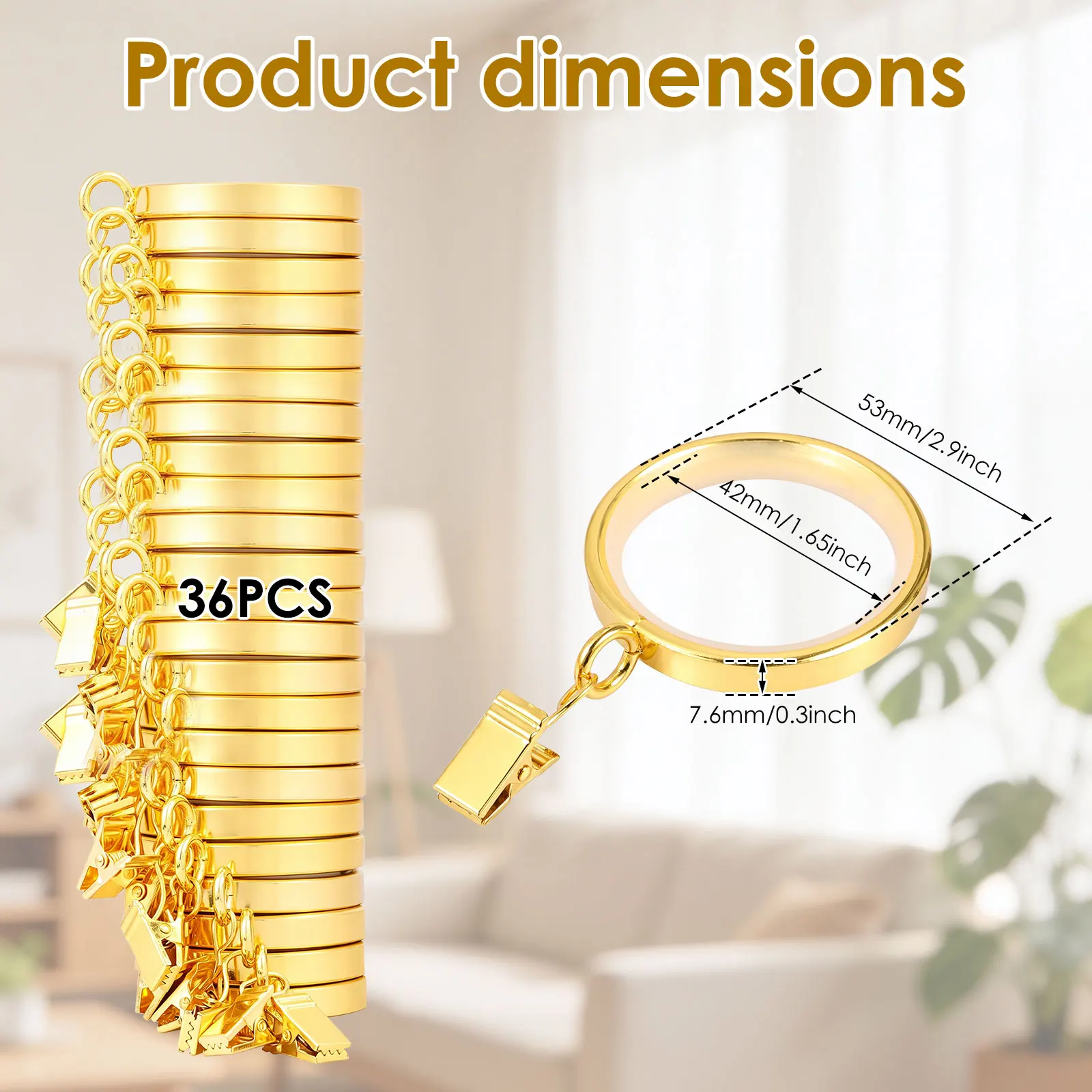 36Pcs Curtain Rod Clip with Rings Hooks Retro Drapes Tie Buckles Home Bedroom Bathroom Decorative Hanger Shower Curtain Clips