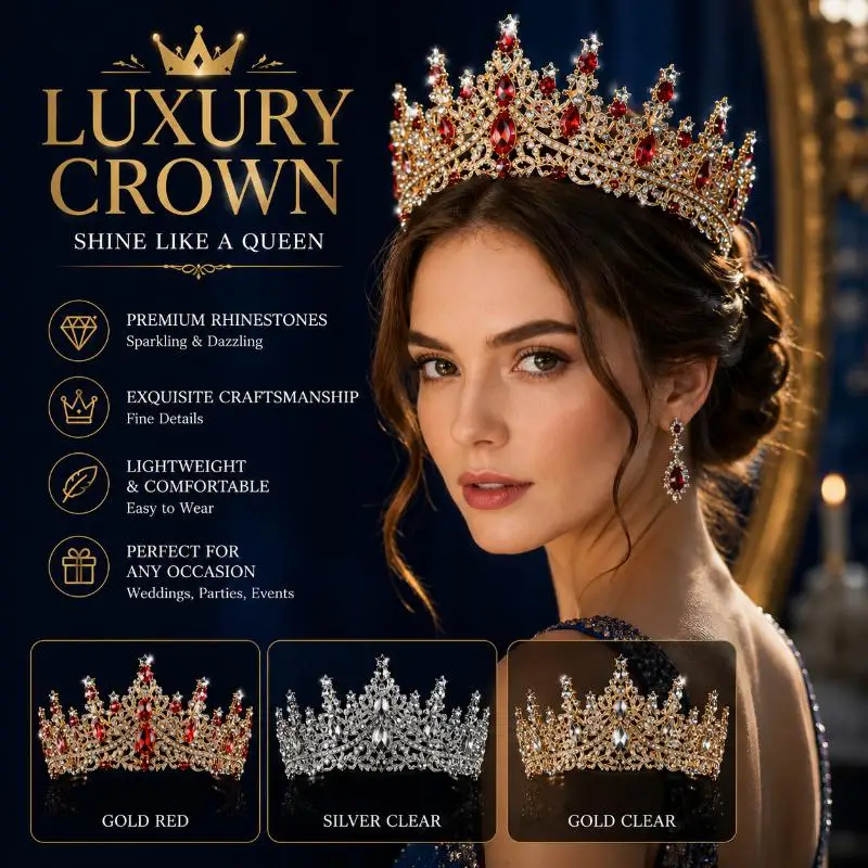 Elegante Braut-Tiara, glänzende Kristall-Strass-Krone, Vintage-Königinnen-Kopfschmuck, Haarband, Geschenk für Geburtstagsfeiern. – Detail 2