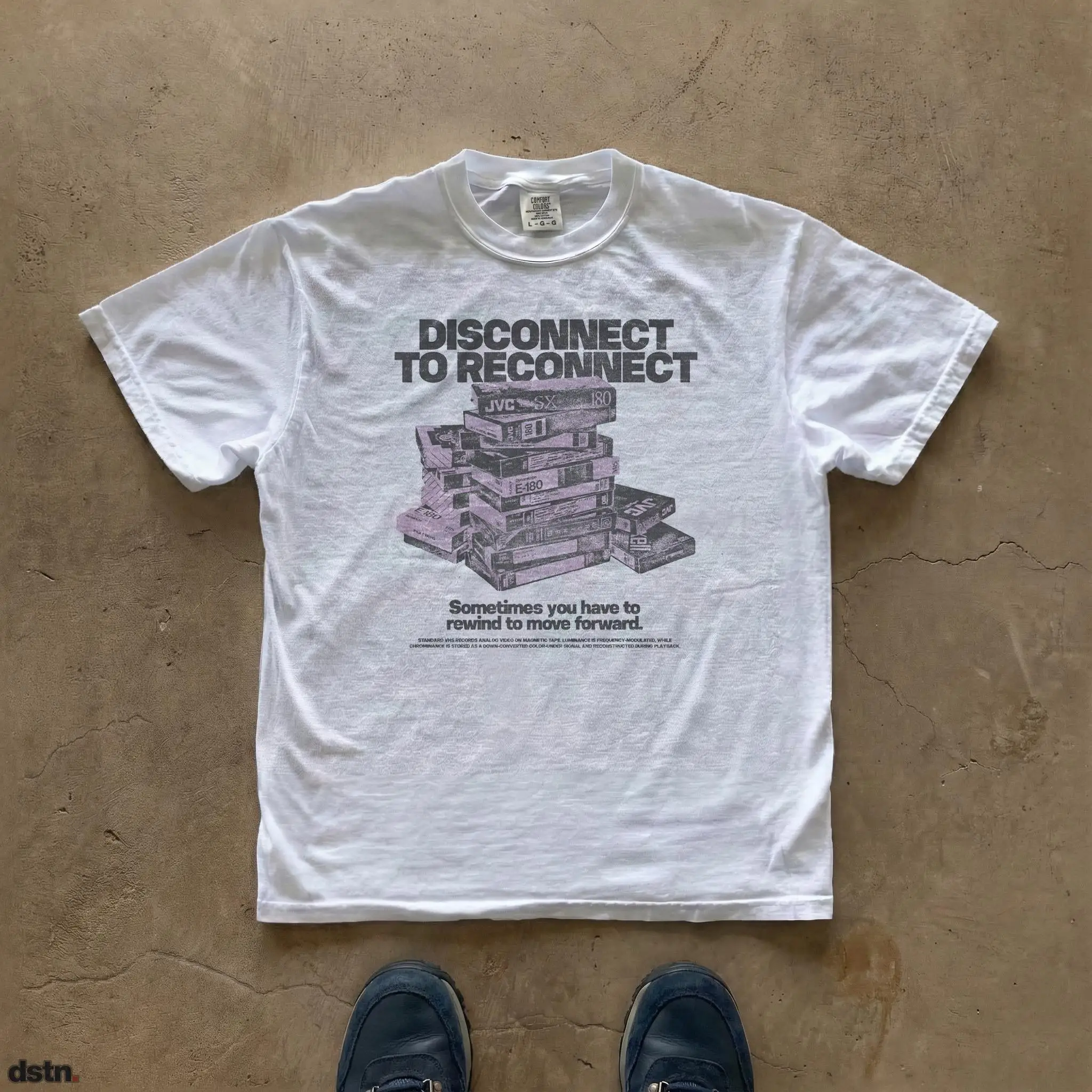 VHS T-shirt | Retro Cassette Nostalgia | Disconnect and Reconnect Quotes Summer Fashion Essential Printed Short Sleeved Shirt