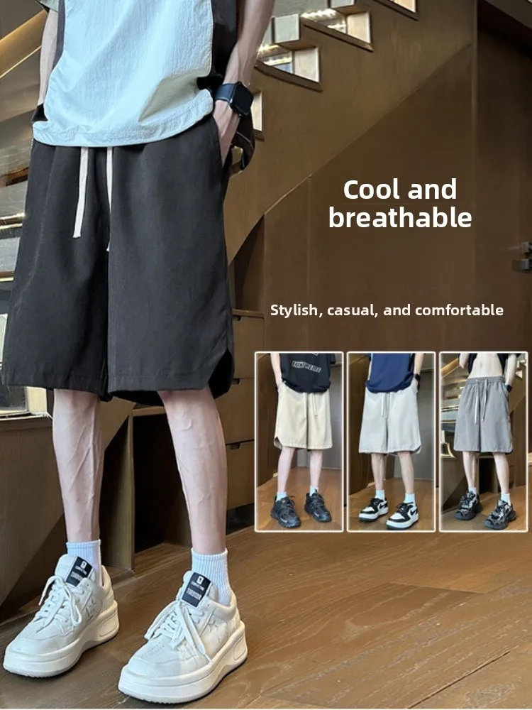 

Мужские летние шорты из ледяного шелка, быстросохнущие, тонкие, прямого кроя, свободные, повседневные, спортивные, средней длины, модные, в уличном стиле