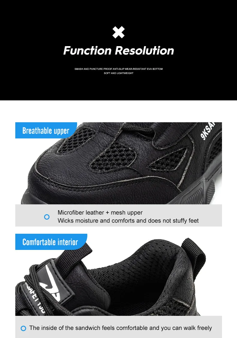 Arbeits schuhe hohl atmungsaktiv Stahl Zehen stiefel leichte Sicherheits arbeits schuhe rutsch fest für Männer Frauen männliche Arbeit Sneaker – Detail 15