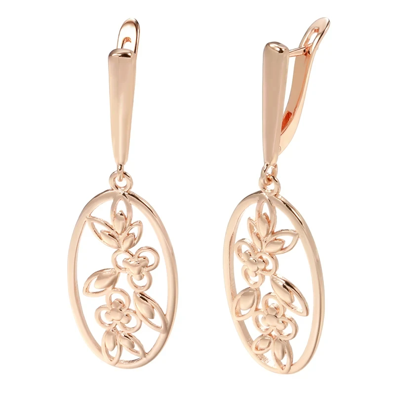 Wbmqda 585 Rose Gold Color Vintage Hollow Flower Long Drop Earrings For Women Ethnic Bride Wedding Fine Jewelry Accessories