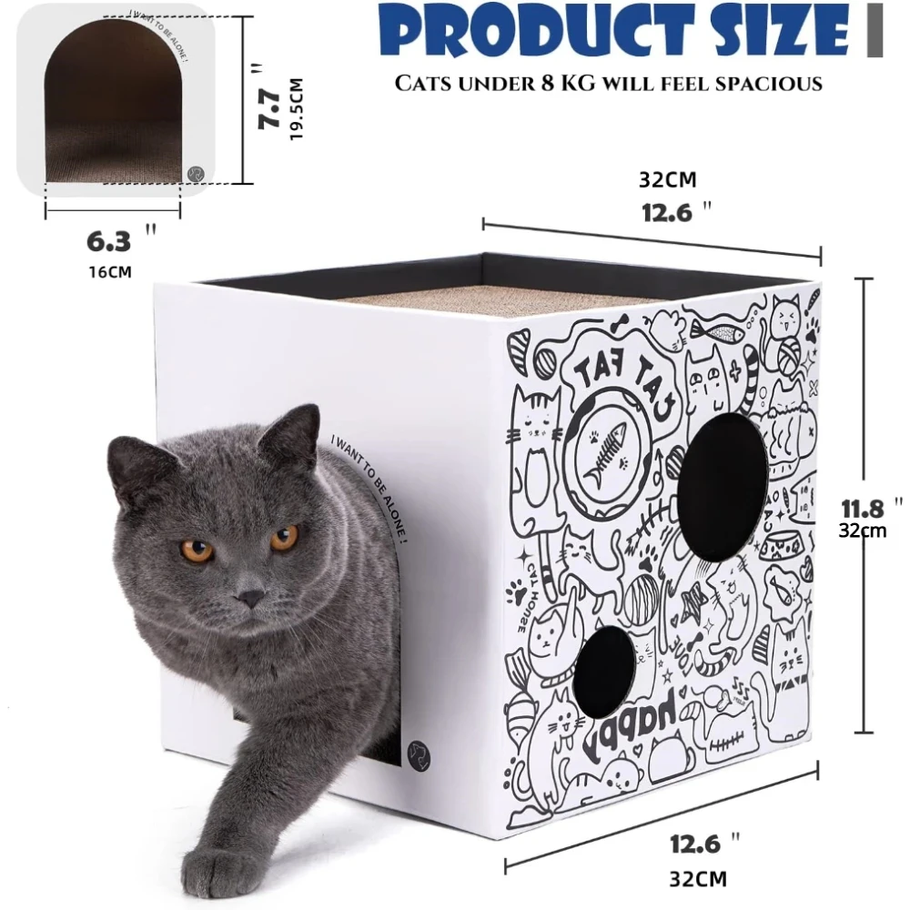 Cat House Scratcher Board Cardboard Double Layer Corrugated Paper Wear-resisting Cat Condo Folding Pets House with Scratch Pads