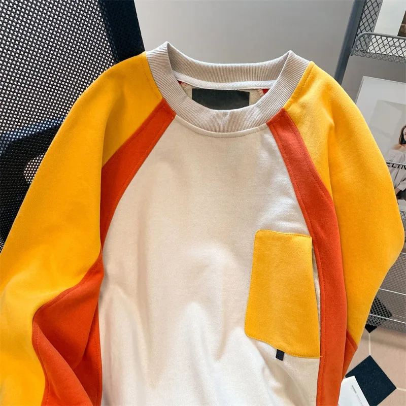 EBAIHUI Splicing Contrasting Men's Long Sleeved T-shirt Japanese Style Personalized  Male Tee Spring Autumn Casual Versatile Top image 4