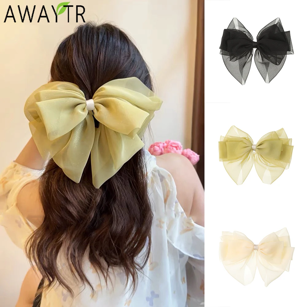 AWAYTR Soft Yarn Bow Tie Hairpin Mannual Farbic Hair Clips Valentine Headwear Girl Hair Accessories Mother's Day Gift