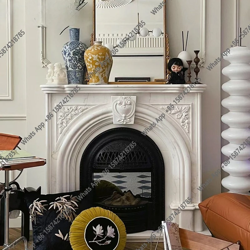 

French marble fireplace European villa living room arched marble stone carving fireplace American light luxury stone fireplace