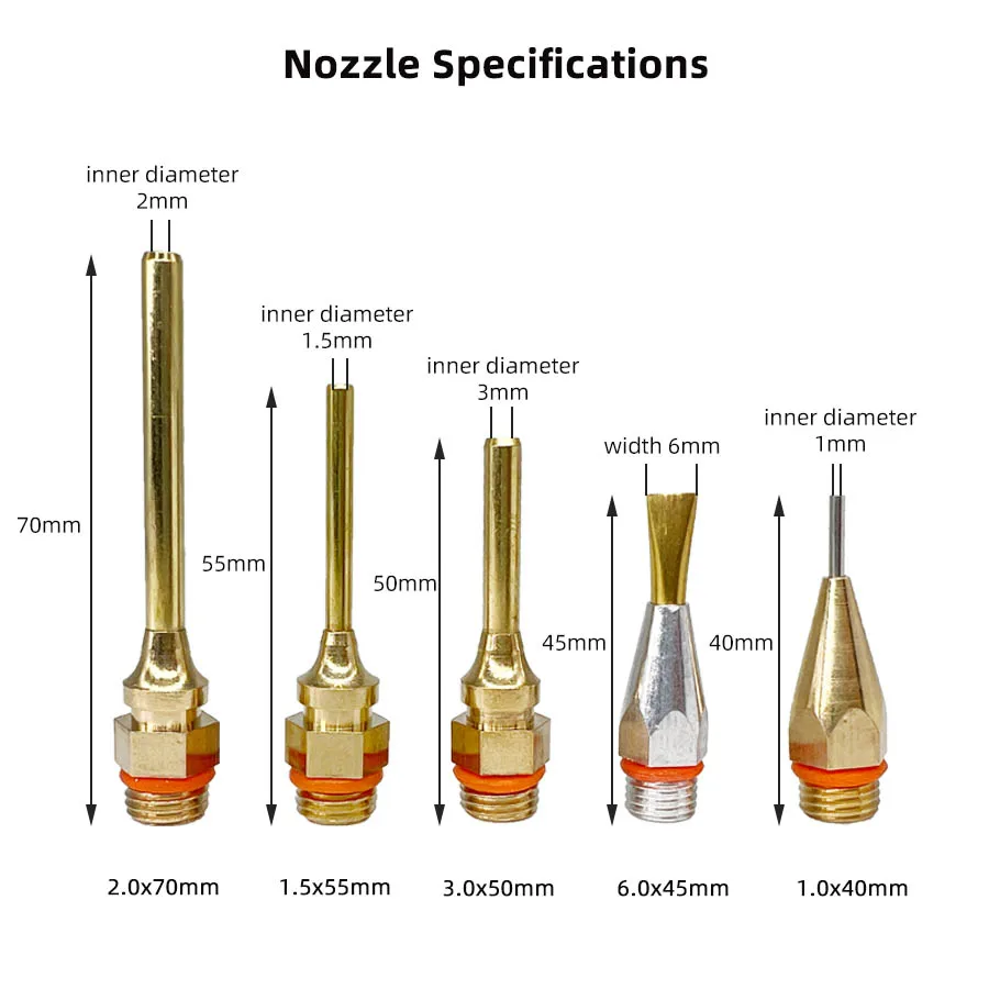 5PCS Hot Melt Glue Gun Nozzle Replaceable Copper Nozzles 1mm/1.5mm/2mm/3mm Small Aperture Long Nozzles For 11mm Glue Gun Nozzles