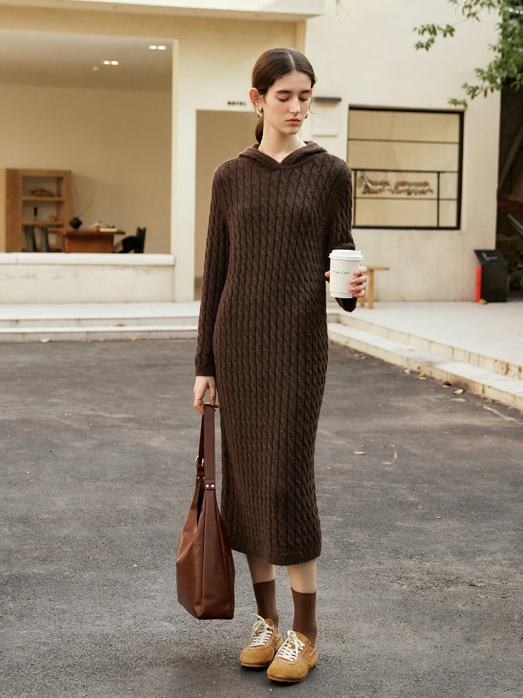 

OLrain Women's French Dress 2025 Autumn New in Hooded Long Sleeve Dresses Solid Vintage Casual Long Female Clothing O56DL86600
