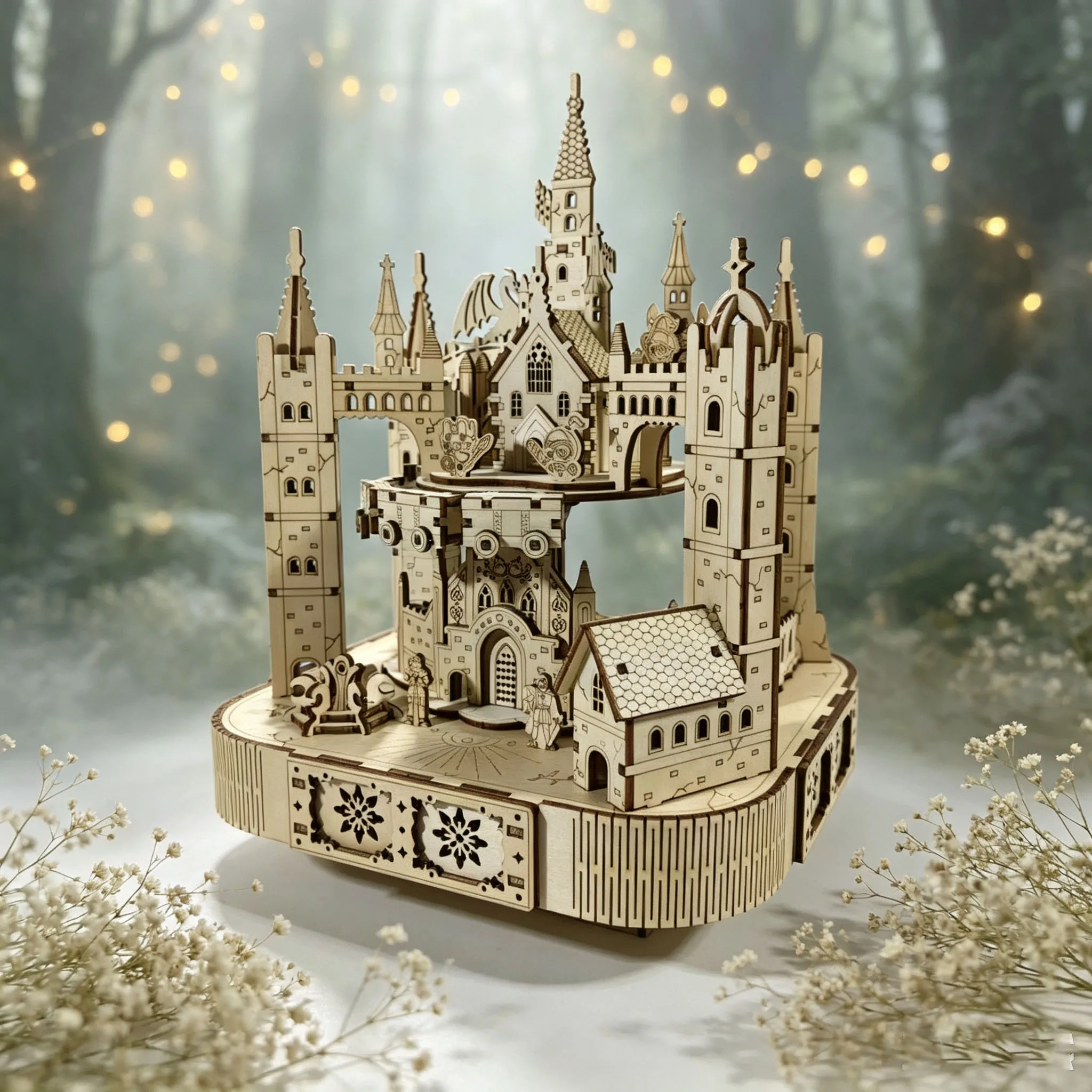 3dヨーロッパ風魔法の城木製ジグソーパズル、diy組み立てモデル、クリスマスやハロウィンの理想的なギフト