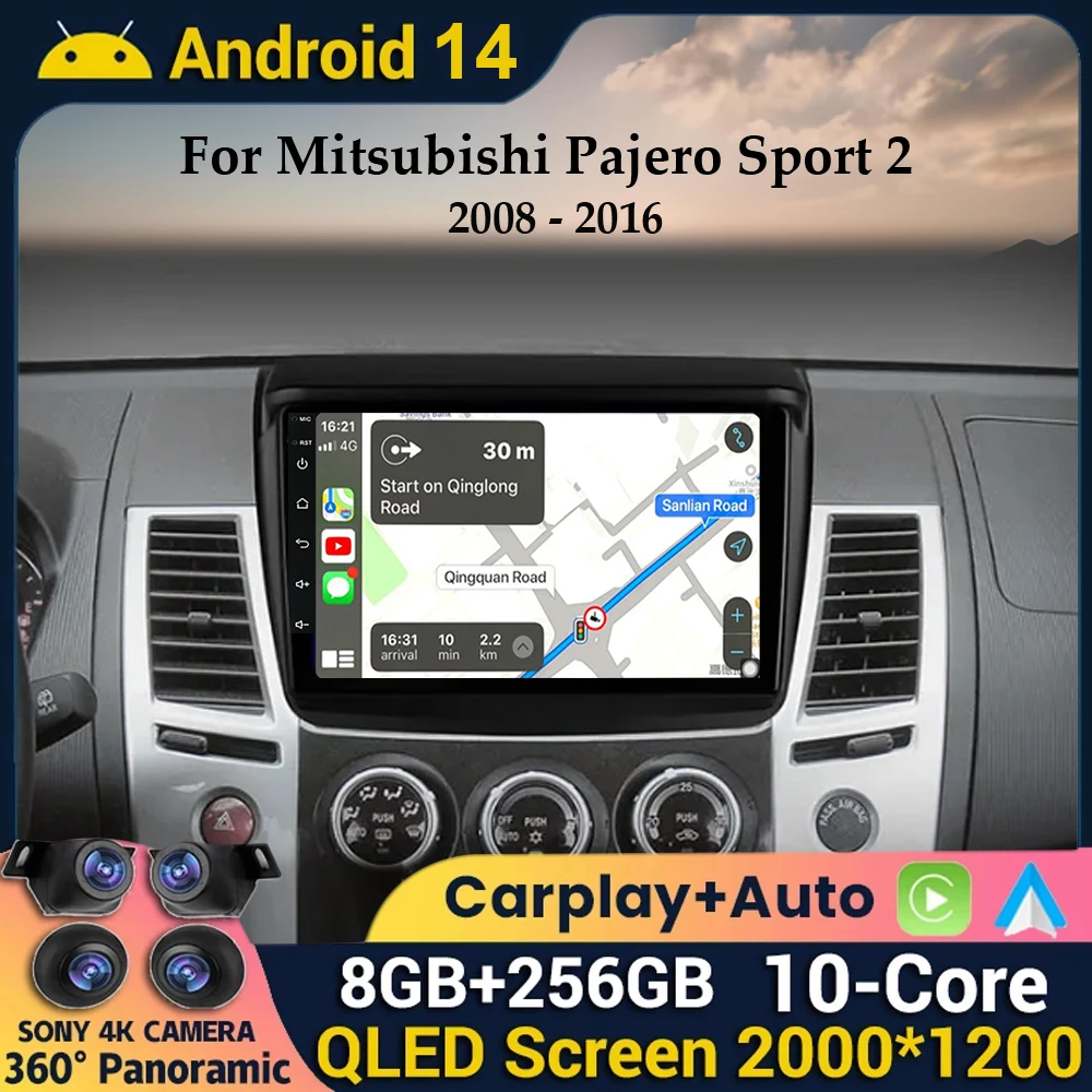 

Автомагнитола Carplay на Android 14 с поддержкой Wi-Fi и камерой 4G 360 для Mitsubishi Pajero Sport 2 L200 Triton 2008-2016, мультимедийный проигрыватель с GPS