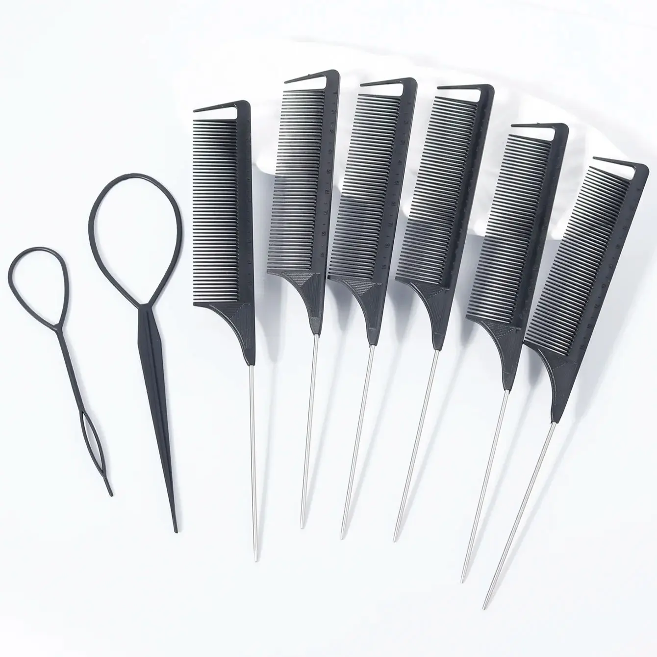 Con escala, peine de cola puntiaguda, lazo de plástico para el cabello, trenza de pelo, cepillo para cola de caballo, herramienta de peinado, peine para accesorios para el cabello