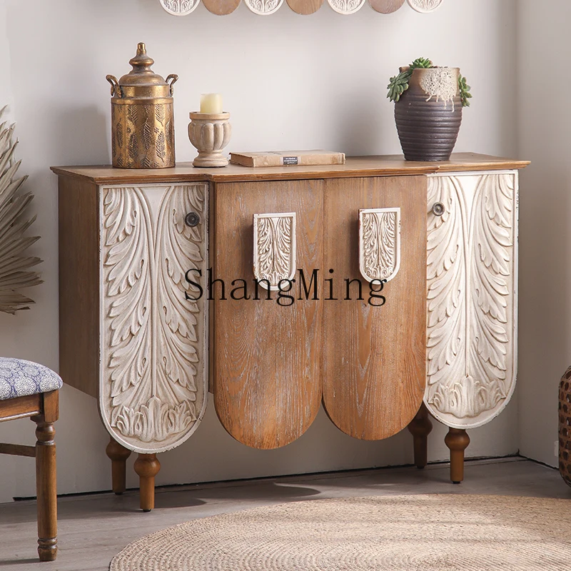 

CL dining side cabinet solid wood retro decoration integrated side cabinet creative engraving homestay entrance entrance
