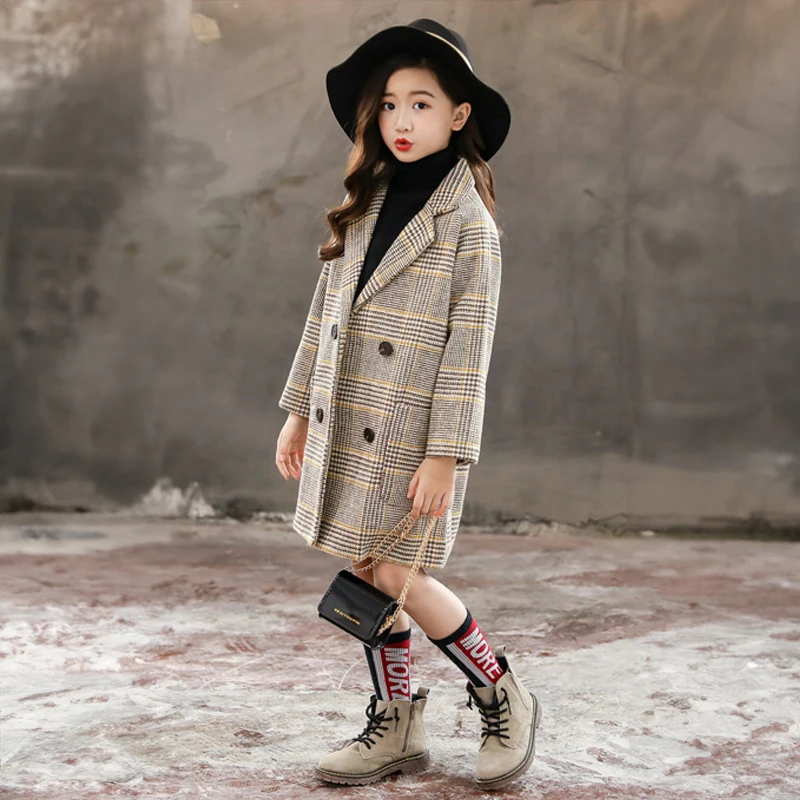 

Children Long Plaid Jacket for Girls Autumn Winter Clothes Thicken Warm Outerwear Kids Fashion Cotton Jackets Coats 2 6 8 Years