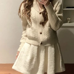 Autumn and Winter Women Wool Blend Top Lapel Knitted Cardigan Sweater Jacket