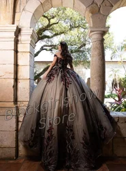 Black 15 Quinceanera Dresses Elegant And Gorgeous Sheath Dress Floral embroidery Strappy back design Wedding Dress