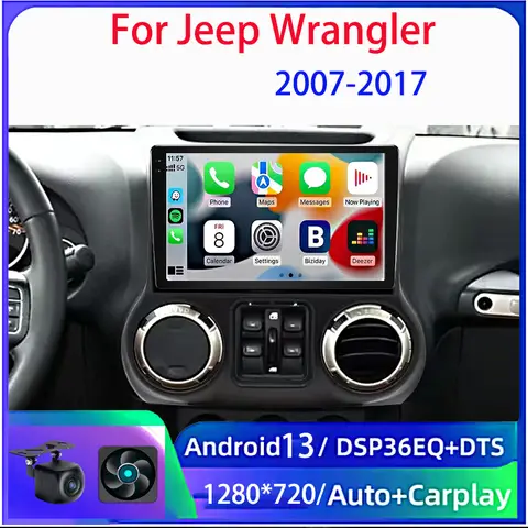 10 "pour Jeep Wrangler 2007-2017 Autoradio Android 6 + 128GB Apple Carplay multimédia GPS lecteur Navigation écran tactile stéréo