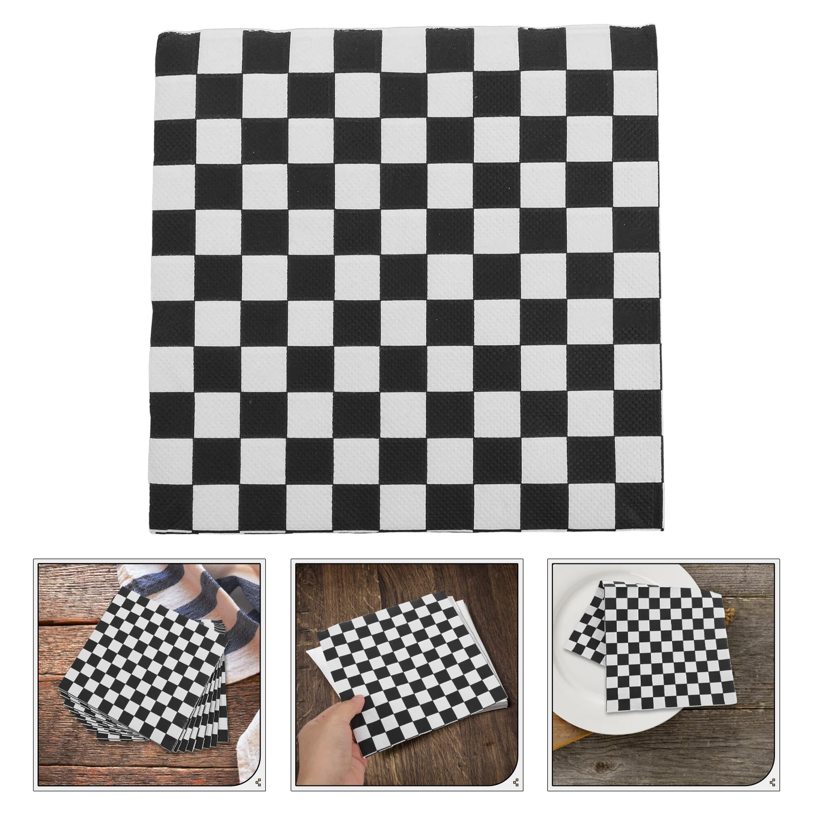 100 ชิ้นสีดําและสีขาว Checkered Napkin Birthday Party Supplies กระดาษผ้าเช็ดตัวตกแต่งห้องน้ําผ้าเช็ดมือเด็ก