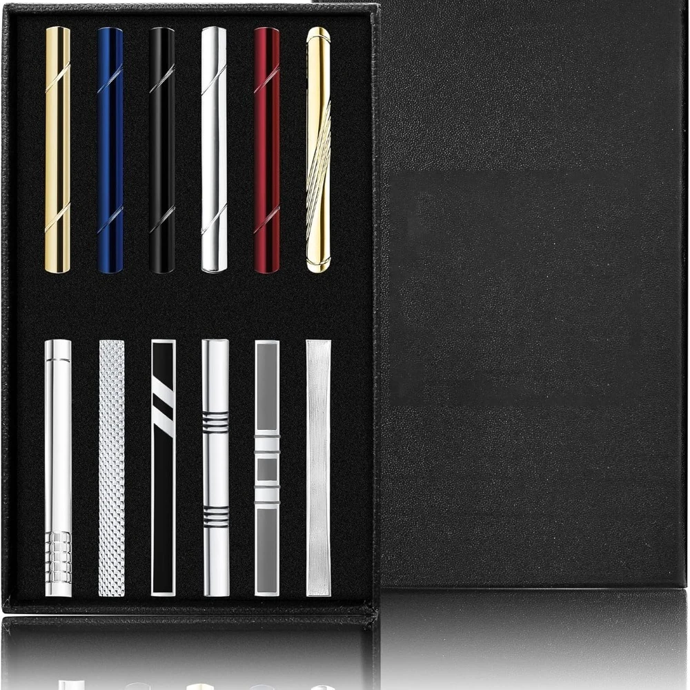 

12 Men's Tie Clips Classic Tie Clips Conventional Ties Clasp Suitable for Marriage Anniversary Business Luxury Gift Box
