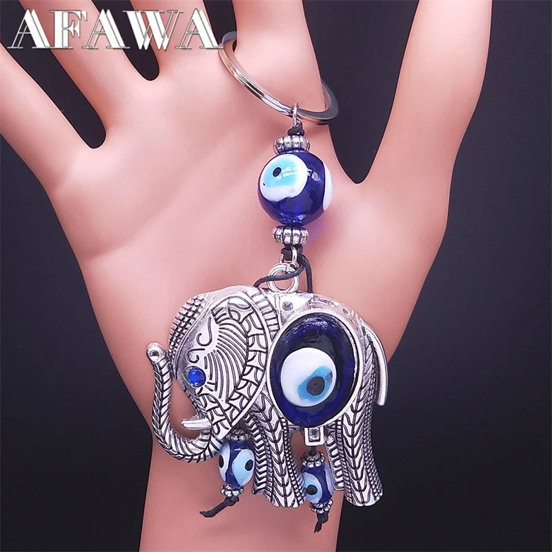 Lucky Elephant Key Chain Pendant Blue Color Turkey Eyes Animal Keyring Bag Accessories Amulet Jewelry chaveiro feminino K88235S1