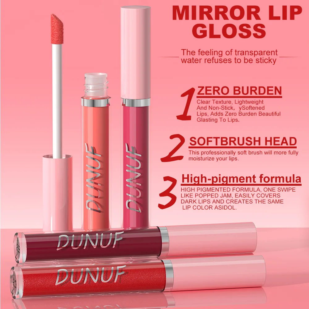 Dunuf Mult-Color Moisturizing Mirror, SEXY และเย้ายวนเรียบเนียนเนื้อแสงสีง่ายโดยไม่ทำให้แห้งลิปกลอส