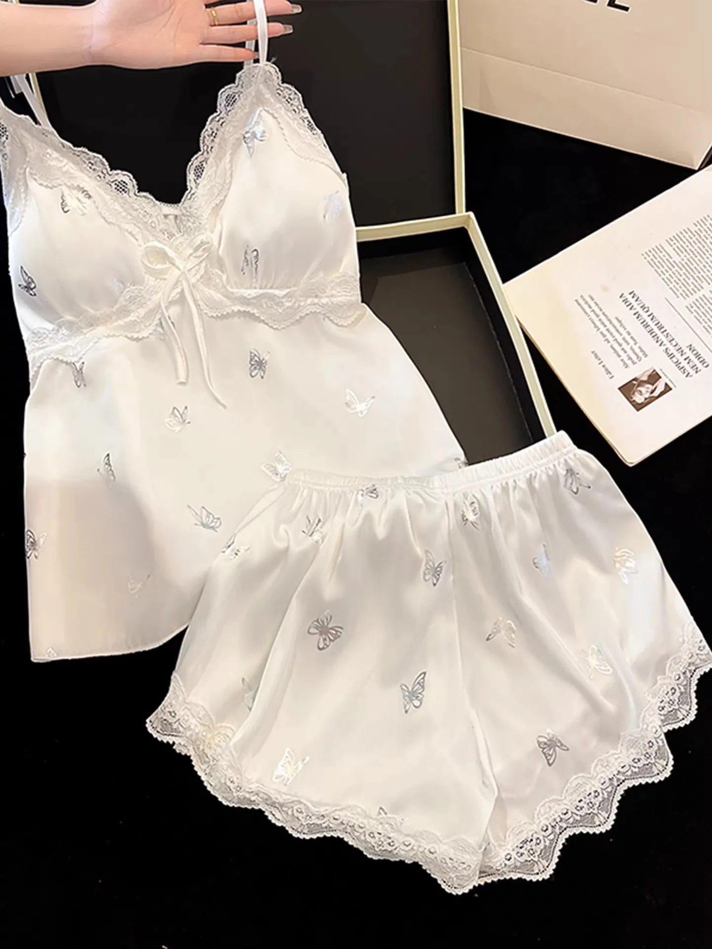 Silk Ice Women's Nightgown Summer Thin Lace Trim  Sensual Short Home Clothes V-neck Cool Breathable Print Design