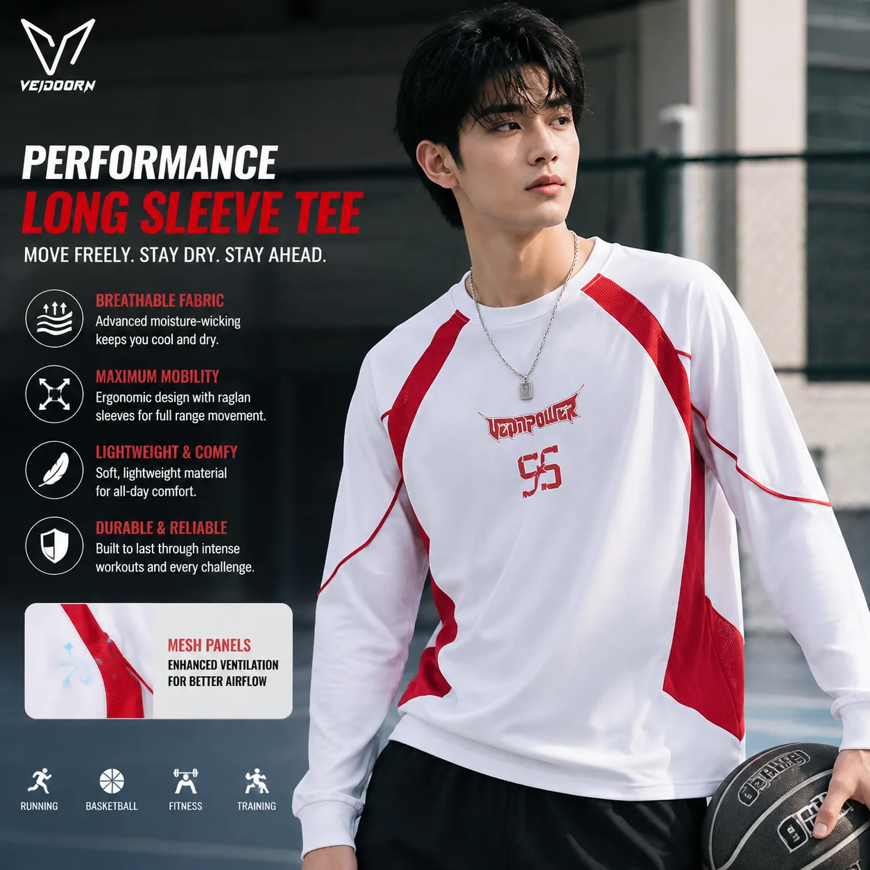 Veidoorn Spliced Long Sleeve Athletic T‑Shirt Unisex Lightweight Breathable Sports Top For Running Gym Workout Multi‑Sport Wear