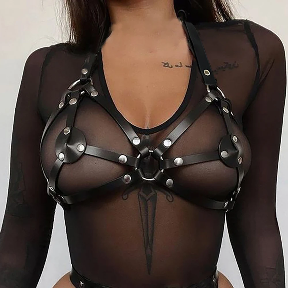 Ganzkörper-Bondage-Set für Damen, BH-Geschirr, Leder, Dessous, Beinstrumpfband, Gothic, Fetisch, erotische Hosenträger, BDSM-Hosenträger, Rave-Strumpf