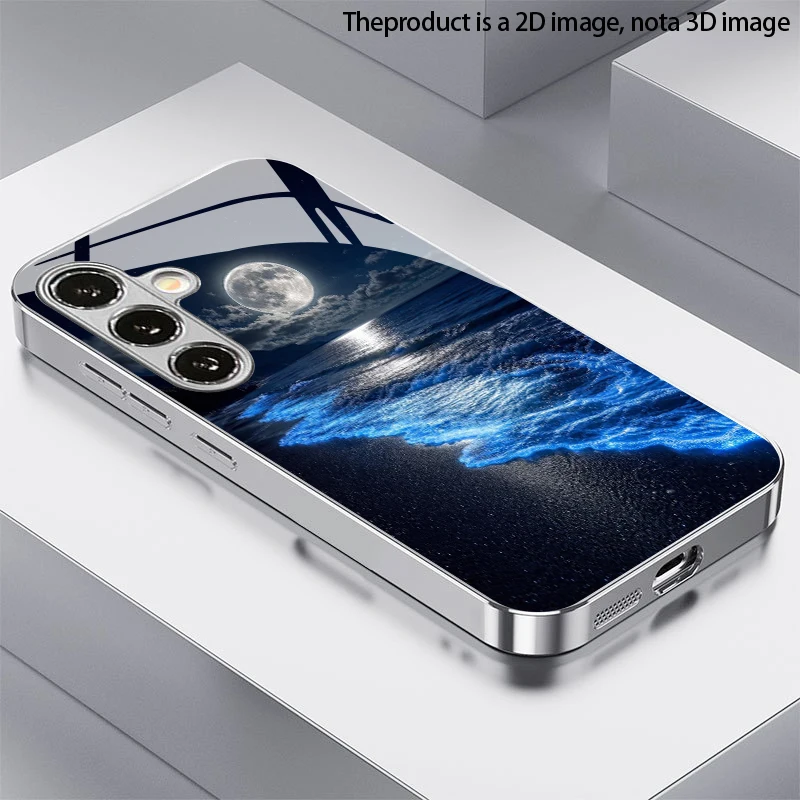 Fluorescent Moon Night Pattern 2D Phone Case for Samsung S26 S25 S24 S23 S22 S21 S20 A56 A36 A16 - Glass Protective Cover