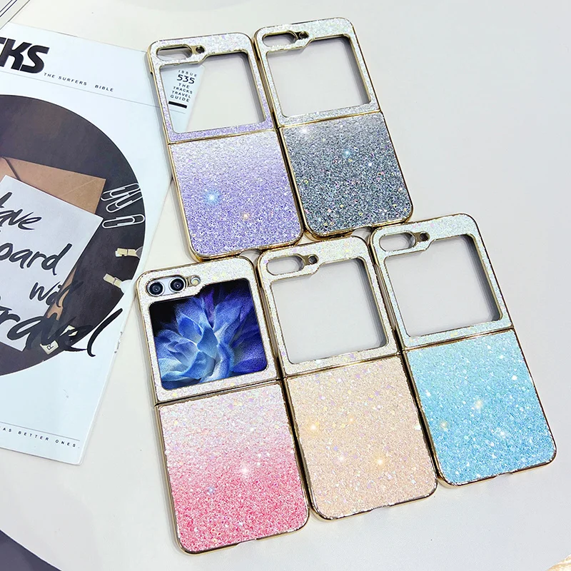 Case For Samsung Galaxy Z Flip5 Case Electroplated Gradient Glash Powder Mobile Phone Cover For Samsung Z Flip5 zflip5 Cover