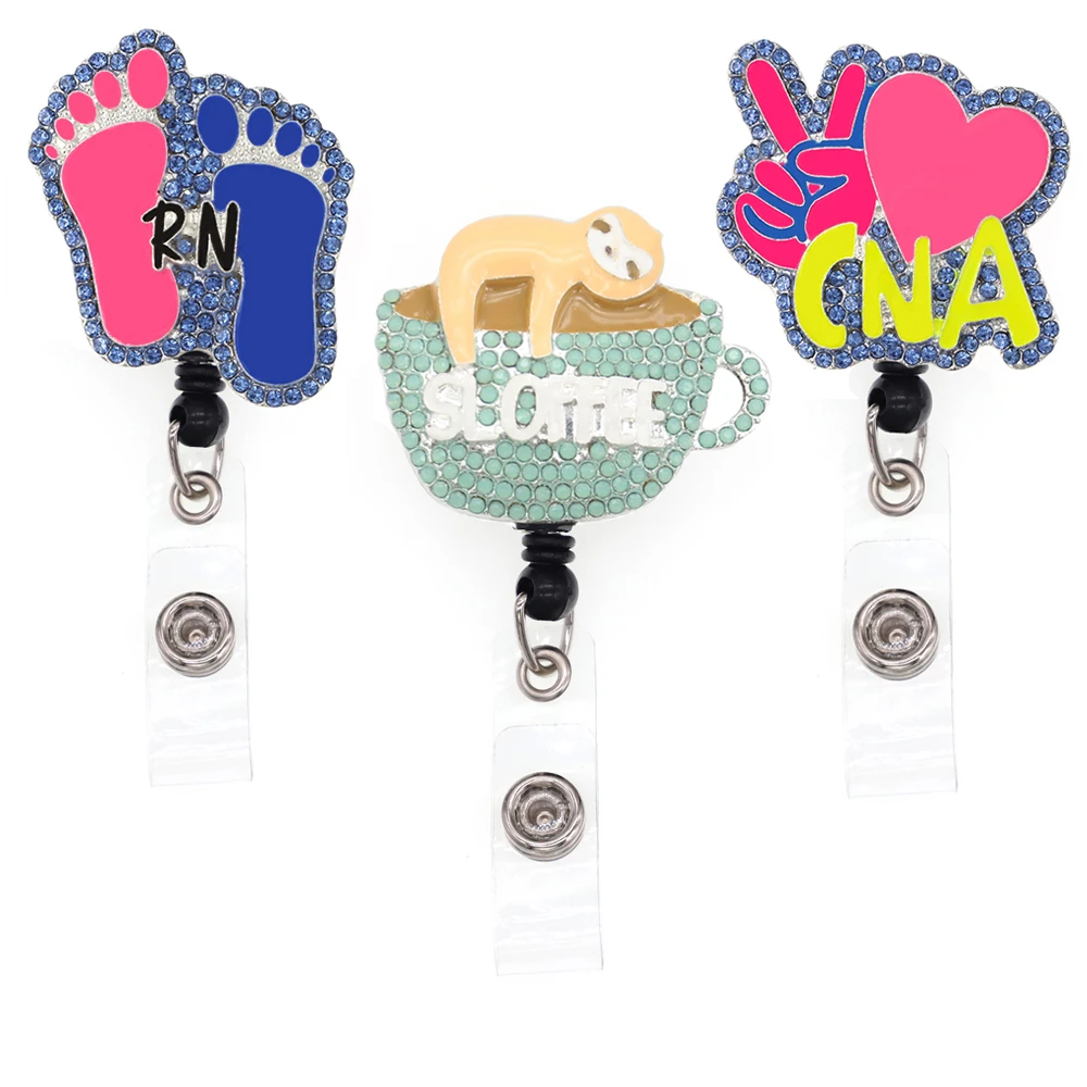 10/20 Pcs/Lot Medical Badge Reel Scrub Life Rhinestone RN CNA Sloffee Mug Sloth Retractable Nurse Badge Holder Office Worker