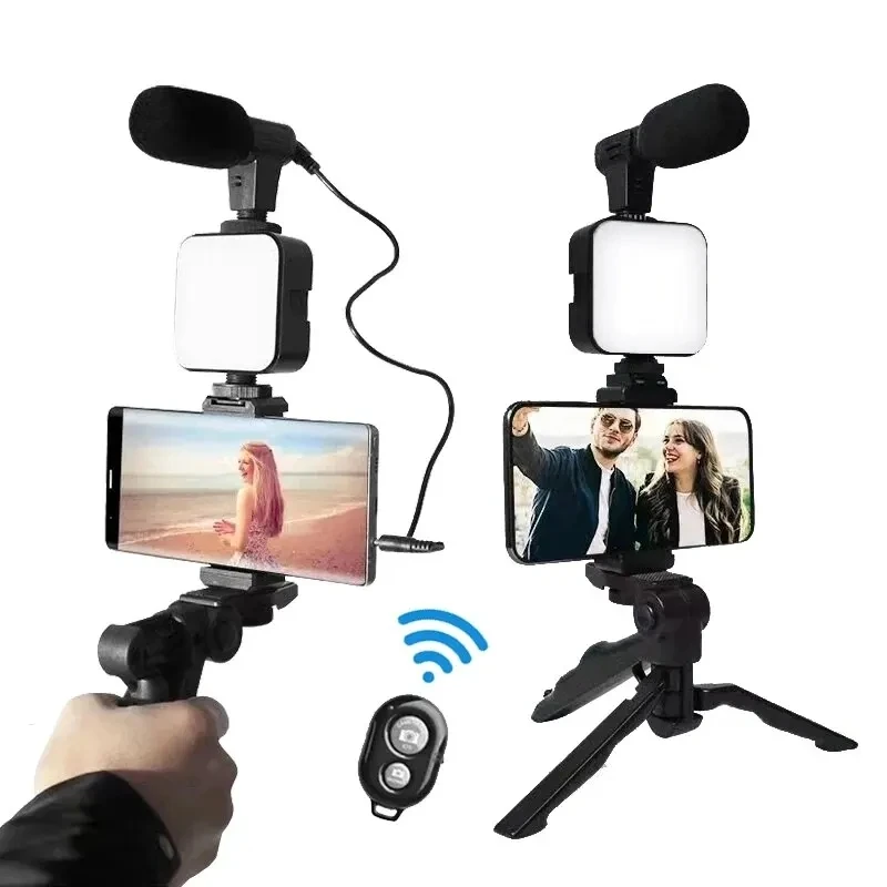 Smartphone Vlogging Kit selfie Tripod Phone Holder Mini Microphone LED Fill Light Starter For TikTok Live Stream Video YouTube