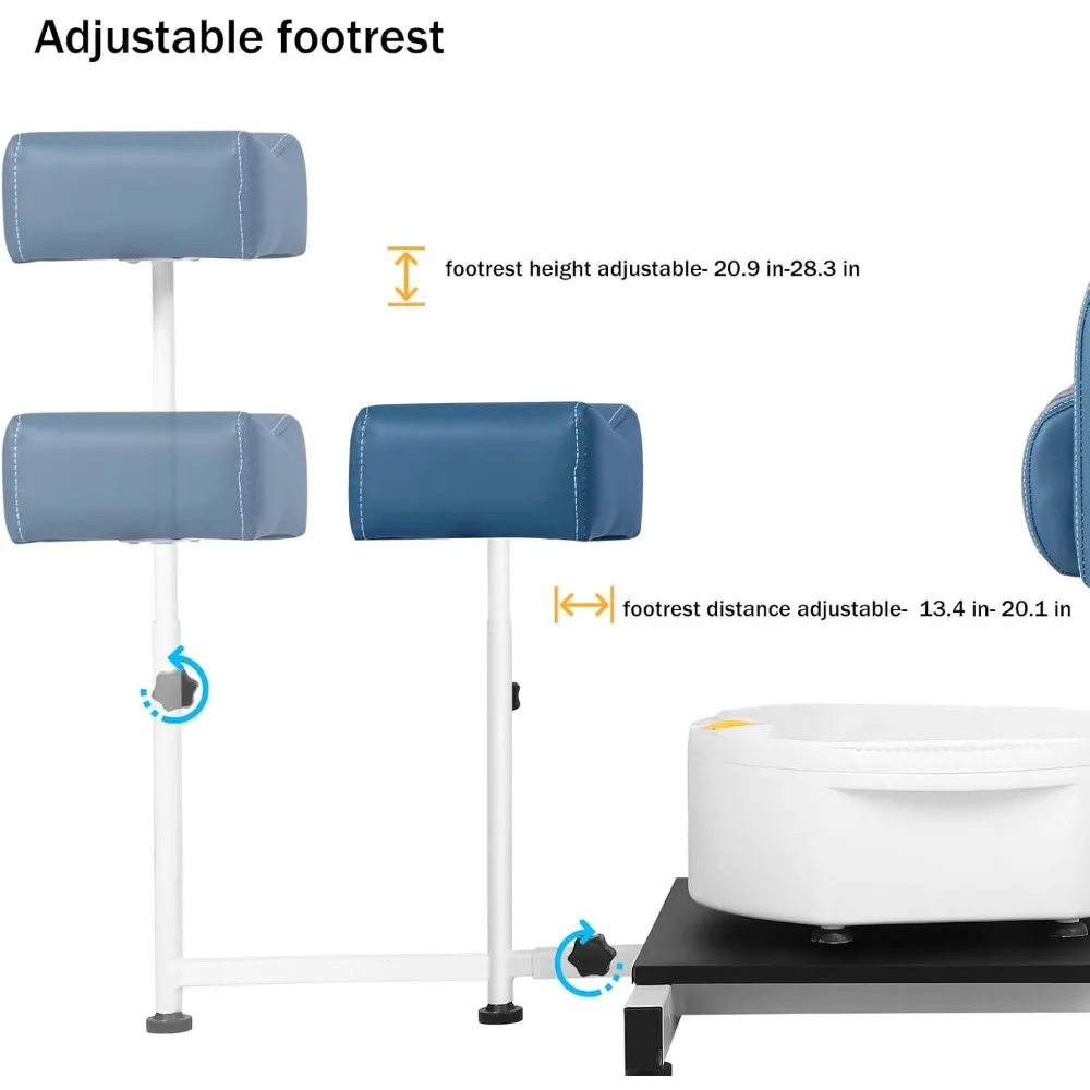 Pedicure Chair with Massage Foot Bath Pedicure Unit Station, Hydraulic Pedicure Chair 360 ° Rotation Height Adjustable Blue