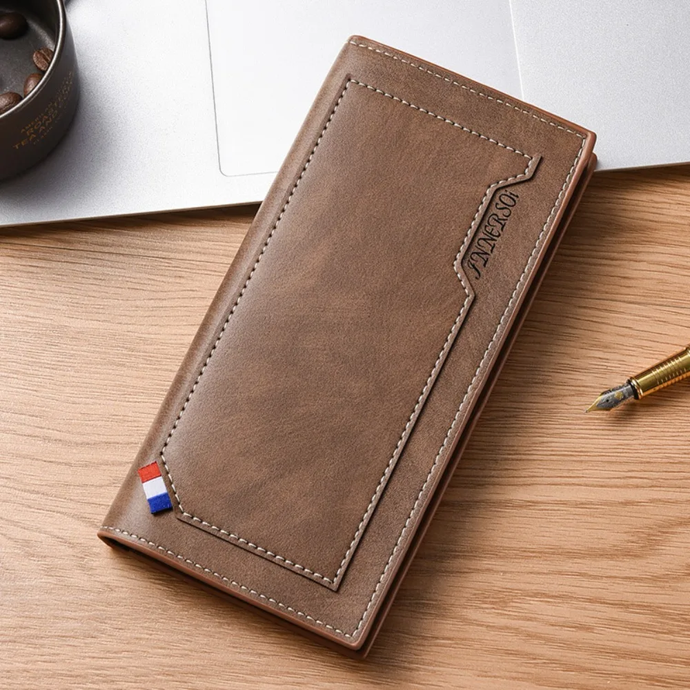 

Portable Thin Male Wallet Multiple Card Slots Anti-loss Long Zip Wallet Casual Solid Color Bifold Wallet Shopping