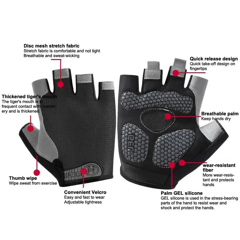 Breathable Anti Slip Fingerless Sports Gloves Unisex Half Finger Design Cycling Fishing Biking Workout Supply