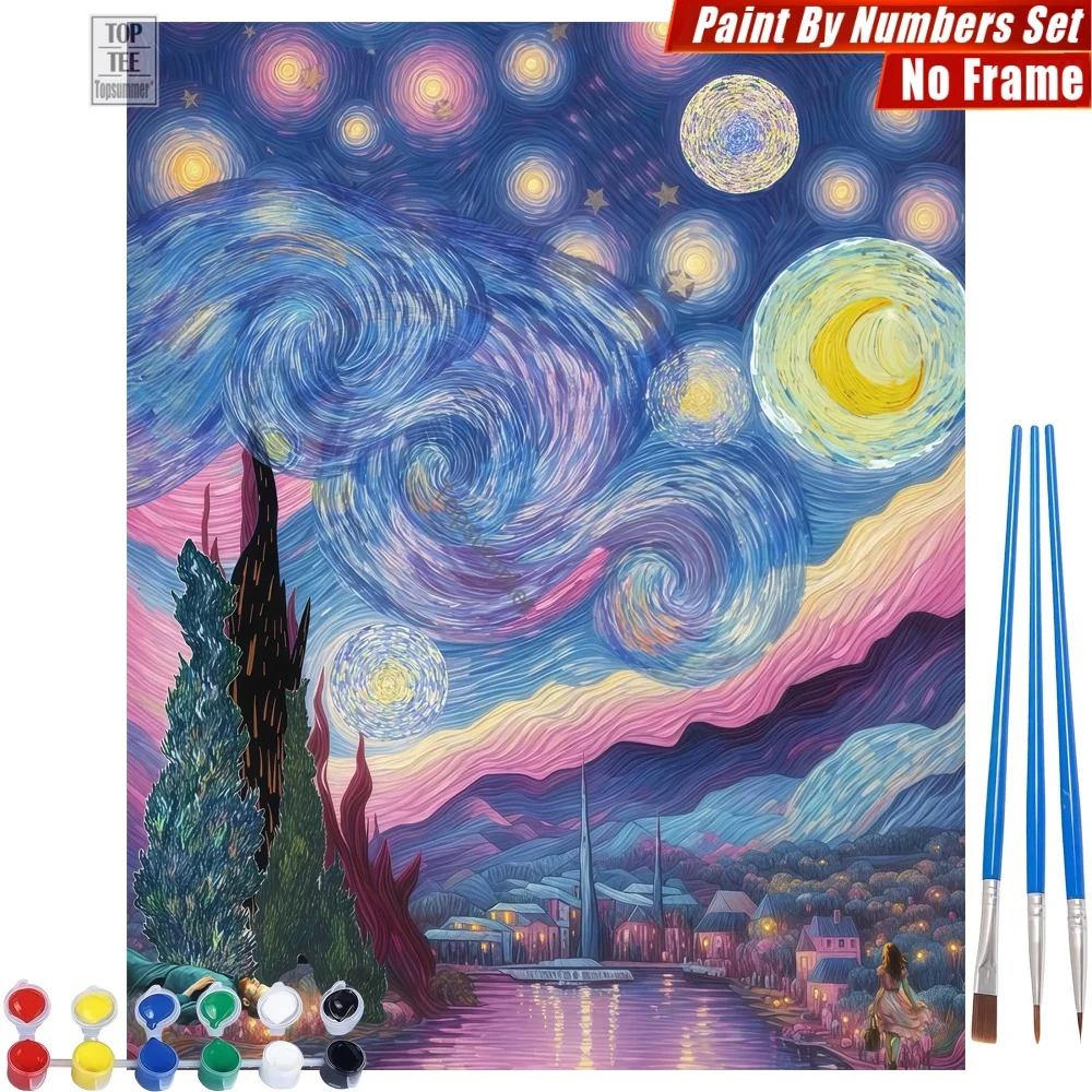 

Набор для самостоятельной цифровой росписи маслом «Звездная ночь» — Декор для комнаты в стиле Ван Гога, подарок на Пасху для коллеги