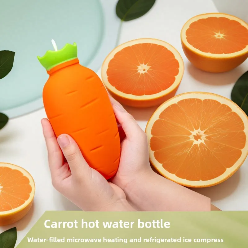 

Carrot-Shaped Hot Water Bottle, Silicone Insulated Hot/Cold Compress for Ice Packs and Hand Warmers, Leak-Proof Design