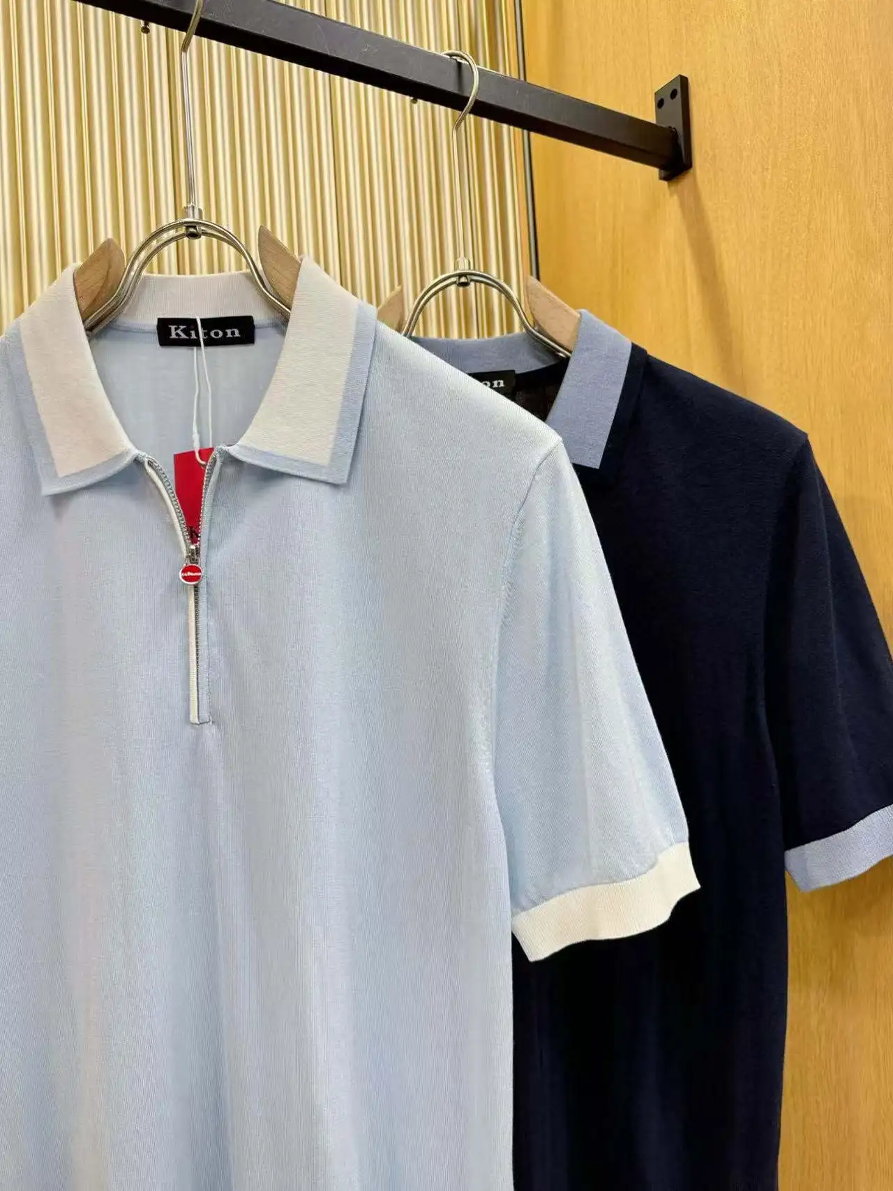 

Kiton business casual lapel contrasting color old money style simple short-sleeved POLO shirt