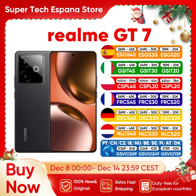 Version mondiale realme GT 7 5G AI Smartphone MTK Dimensity 9400e 6000nits Pro-Esports Display 7000 mAh Battery 120W Ultra Charge