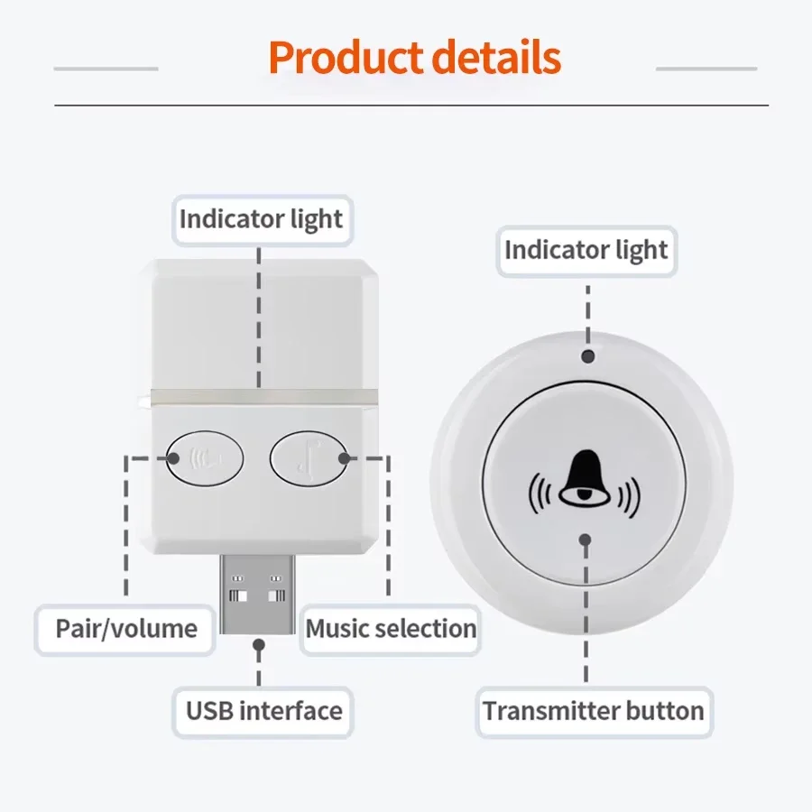 Wireless RF 433MHz Doorbell Home Welcome Bell Calls 150m 30 Songs Smart Door Bell Security Alarm Receiver Button Remote Control
