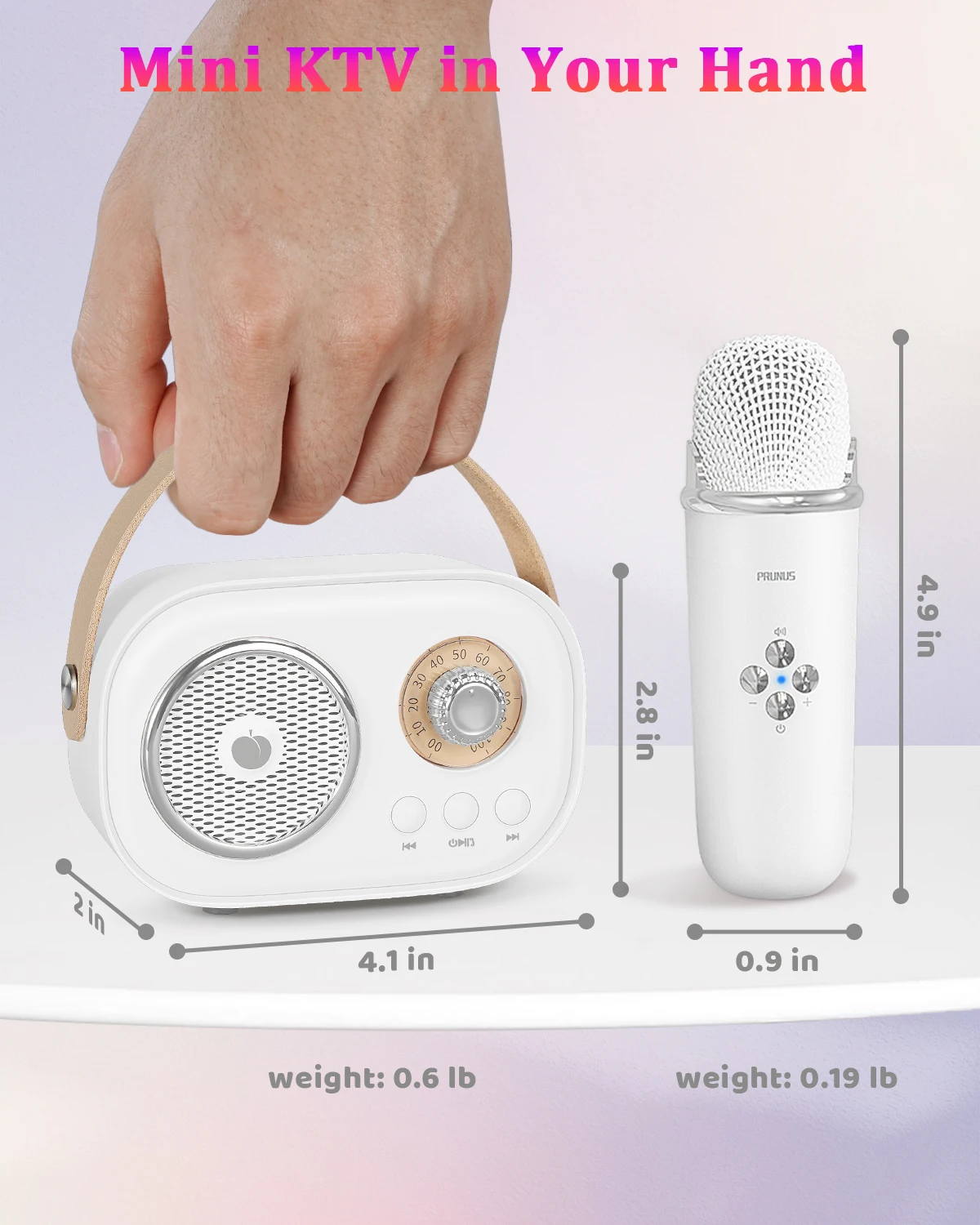 PRUNUS C20 Mini Karaoke Machine Portable Bluetooth Speaker Wireless Microphone 6 Modes for Kids Party Birthday Gifts Girls Boys